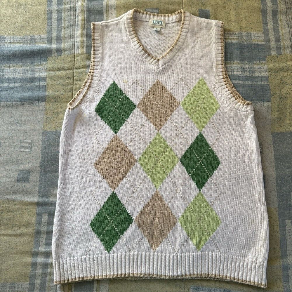 Children's Place White & Green V-Neck Sweater Pullover Men's Kids 14